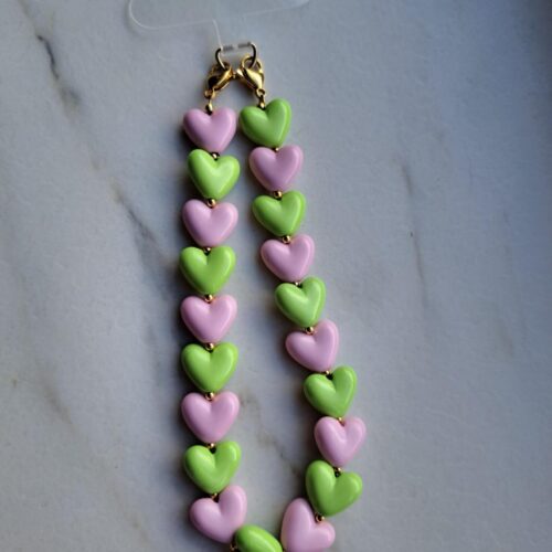 Telefoonkoord Hartjes - Groen/Roze