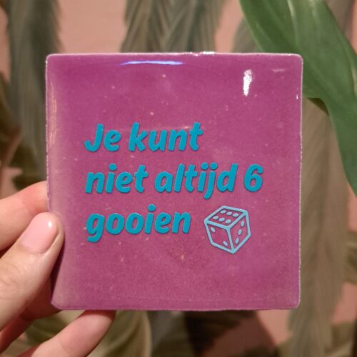 Tegeltje 'Je kunt niet altijd 6 gooien' Lila