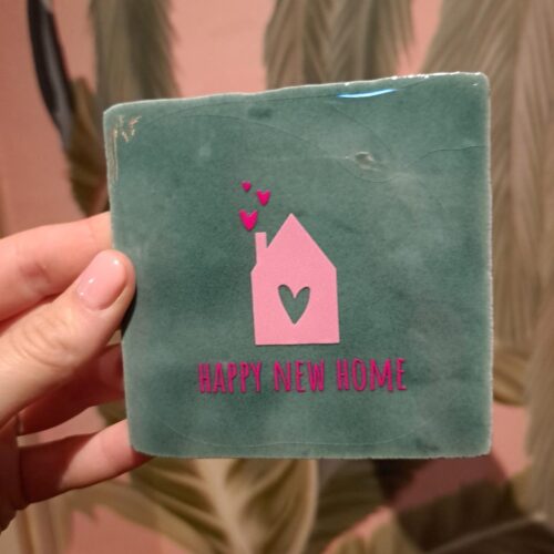 Tegeltje 'Happy new home' zeegroen