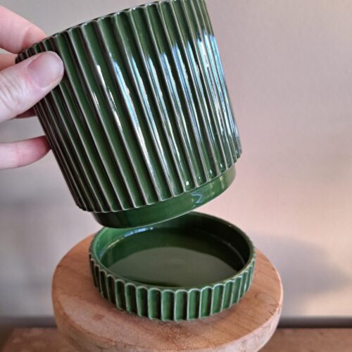 Bloempot ribbel met losse schotel - Donkergroen