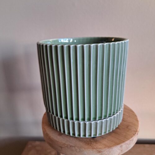 Bloempot ribbel met losse schotel - Lichtgroen