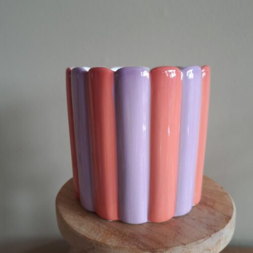 Bloempot gestreept Lila/Oranje